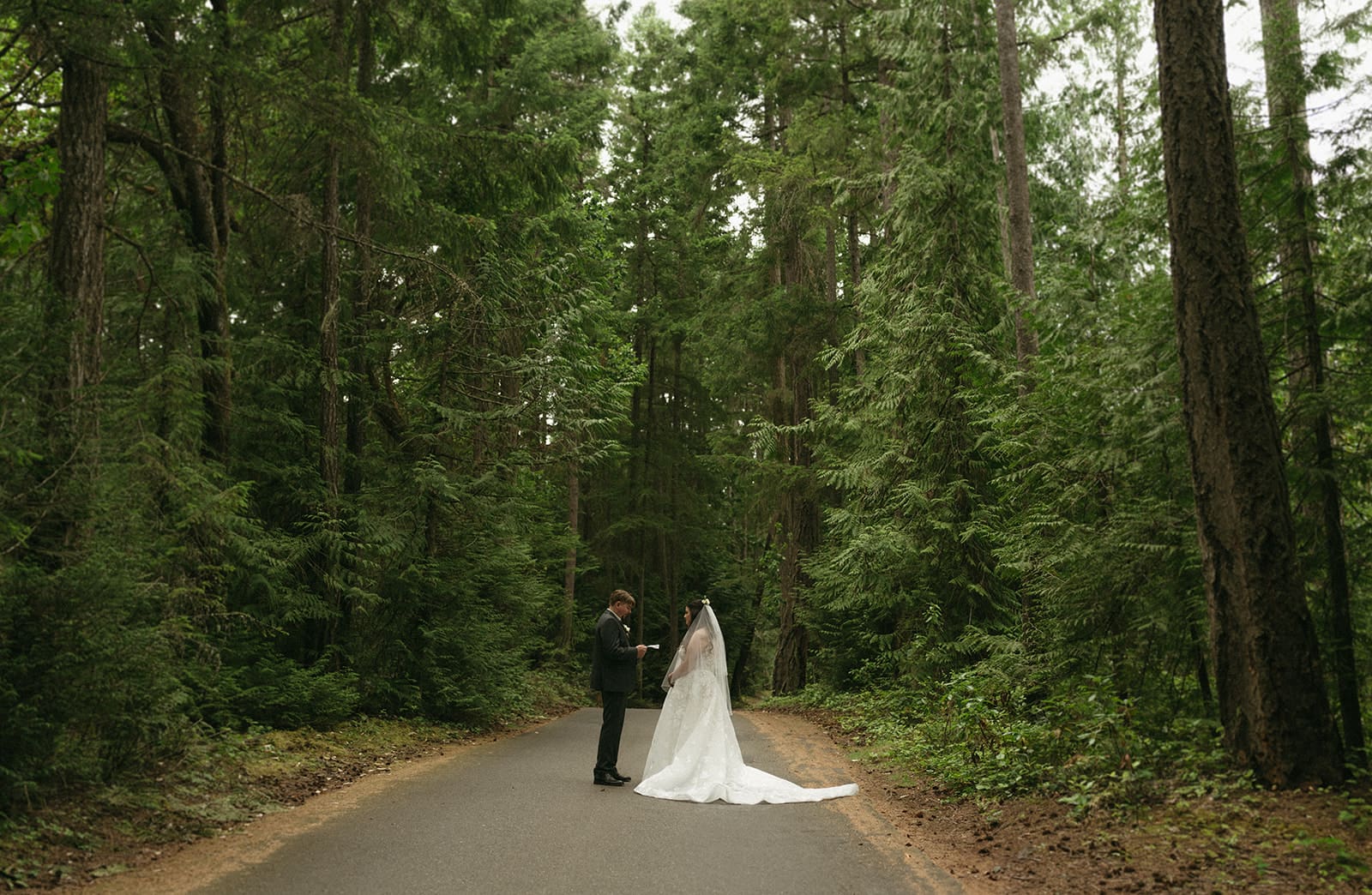 couples saying their private vows in the forest roads in Tigh-Na-Mara Resort