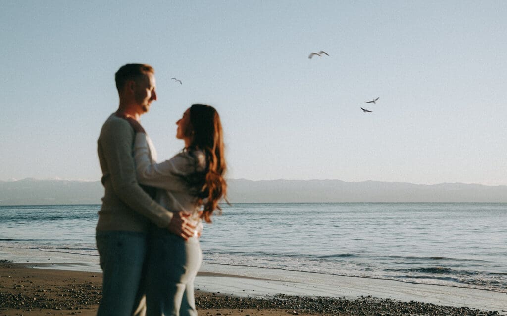 Engagement couples photoshoot at the beach on Vancouver Island during sunset