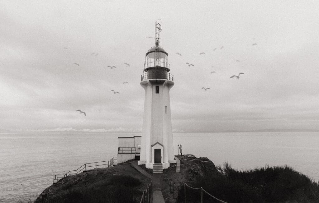 Iconic photoshoot location on Vancouver Island of lighthouse overlooking the ocean